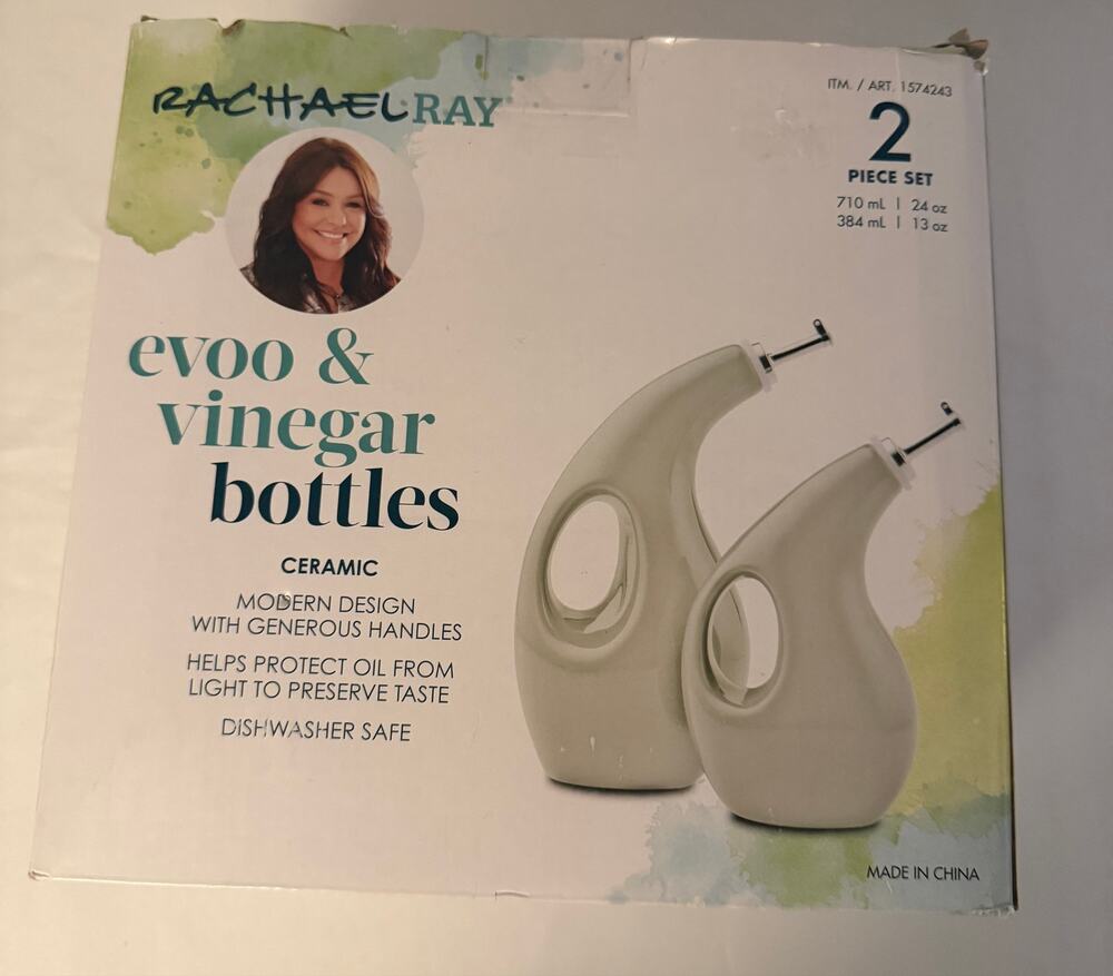 Rachael Ray EVOO & Vinegar Ceramic Bottle Set 2 Piece Gray 24oz 13oz